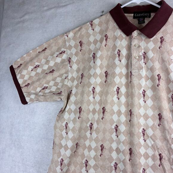 Glen Gate Short Sleeve Golf Polo Shirt Men XL 100% Cotton USA Made Diamond Print - Picture 6 of 8
